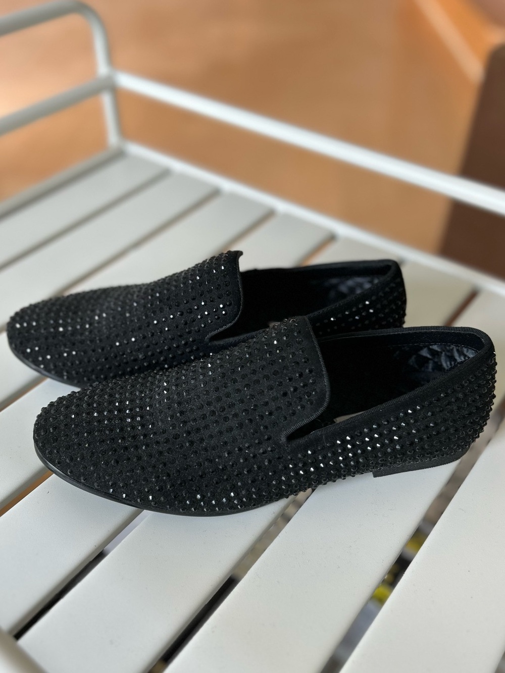 Steve Madden Black Crystal-Embellished Slip-On Loafers